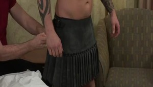 Johnny finally gets the chance to meet Sam's friend Jordan, and to pass along a naughty kilt for Jordan to wear at a party the next night. In order to really test out the garment, though, Jordan has to take it off and let Johnny blow his penis. Sure, that