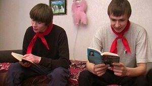 Lucky adult chunky gay eventually gets three young peckers for a slutty oral sex 