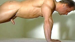 After a long training, a hot blond has a hard on & jerks off 