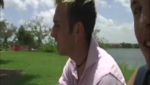 This bald banana guy couldn't stop checking out Pinko and Lefty. These frolicking new couple called him over to see what he was all about. They took him back to see a little bit of the gay sex and this banana split. Watch these pro's show this newbie how 