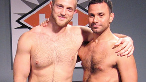 2 hairy guys playing with their hard penii in the backroom 