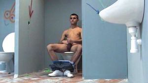 horny lover wanking off his penis in the bathroom and climaxing 