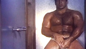Awesome stud wanking off his cock while taking a hot shower 