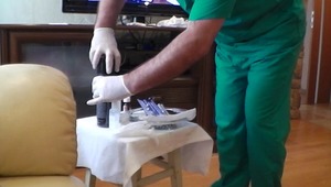 Horny doctor takes delight in cleaning up twinks pecker with sterile lube. 