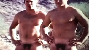 Naked under the sun, three hunks are comparing their hard bodies 