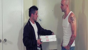 This pizza lover is carrying around a big pepperoni, but little did he know the huge spicy sausage he was about to get! dong meets large schlong as our pizza man goes bottom to take a little extra schlong! 