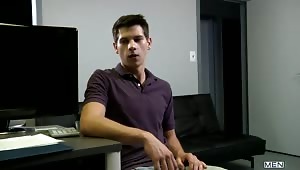 Loan Officer Robert Van Damme has the power to grant an extension on Chase Austin's overdue loan - something he is willing to do if Chase will grant him a chance to suck his dick and fuck his ass!