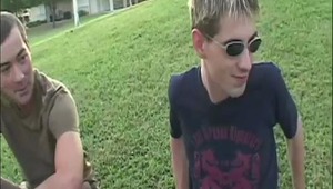 We were kicking back in the park when we met Eric. We started chatting and convinced him to come hang out with us. Little did he know that our penises would be hanging out too! Though Eric had never been with a man before, he was quickly on board to blow 