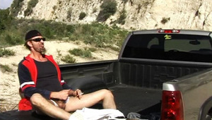 Filthy horny stud enjoys wanking off and peeing outside here 